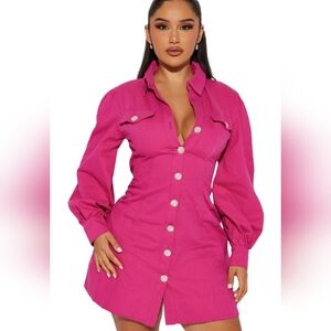 Fashion Nova Pink Clocked in Twill Women's Mini Dress Size XS